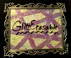 the word glyf erase written in black ink on a purple and yellow background