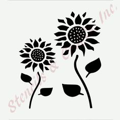 two sunflowers are shown in black on a white background with the words,