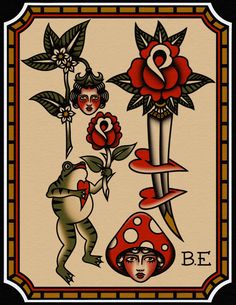 a tarot card with an image of a frog holding a flower and two toades