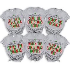 six shirts with words on them that say sing the christmas song