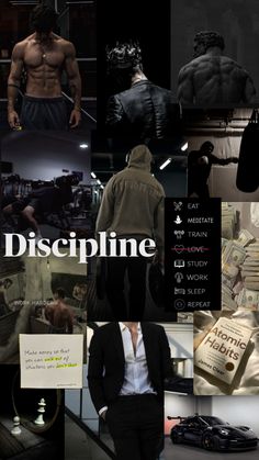 a collage of photos with the words discipline written on them and pictures of men in suits