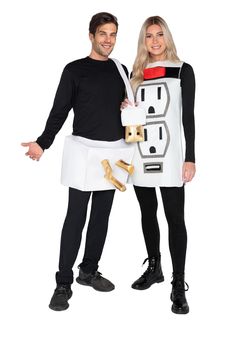 a man and woman dressed up as marshmallows and thermos for halloween