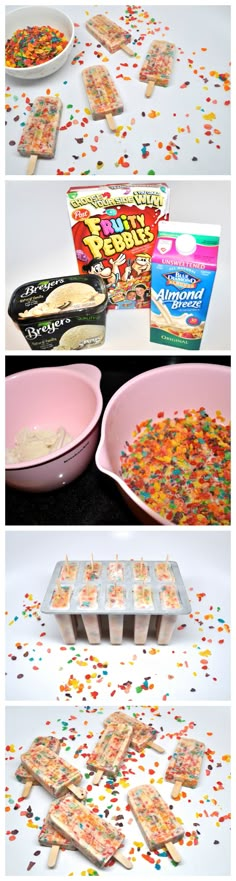 the process of making birthday cake with sprinkles and confetti on it