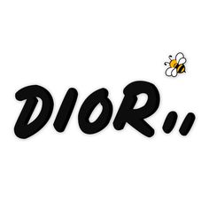 the word dior is written in black and white with a bee flying over it