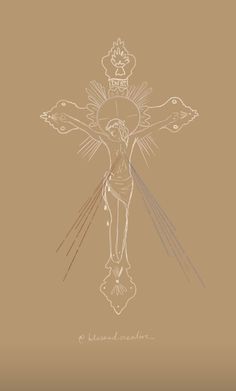 the crucifix is drawn on a brown background