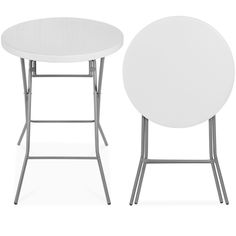 two white tables sitting next to each other