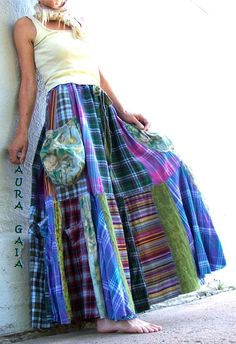 Moda Hippie, Patchwork Fashion, Patchwork Clothes, Upcycled Fashion, Sewing Skirts