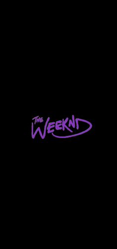 the weeknd logo on a black background with purple writing in the center and an arrow pointing to it