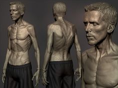 three different views of the same man's body and torso, from front to back