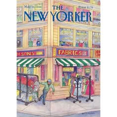 the new yorker magazine cover shows people walking in front of storefronts with awnings