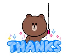 a brown teddy bear holding on to a blue thank you sign with the words thanks