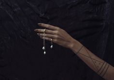 Image of ROMA EARRINGS Arianne Martell, Rune Tattoo, Tattoo Aesthetic, Silver Jewelry Cleaner, Asymmetrical Earrings, Introverted, Pearl Drop, Sterling Silver Chain, The Magicians