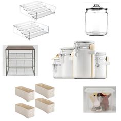 the kitchen items are organized and ready to be used as storage for dishes, pans, and utensils