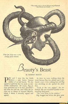 an old advertisement for beauty's beast from the early 1900's, featuring a woman with her head in snakes