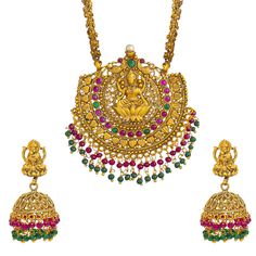 Traditional Indian Handcrafted Antique Gold Plated Bridal and Festival Temple Jewellery Necklace With Matching Earring For Women (SJN_124) Temple Jewellery Necklace, Cz Stone Necklace, Festival Jewellery, Stone Necklace Set, Festival Jewelry