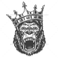 an angry gorilla with a crown on his head