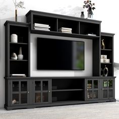 PRICES MAY VARY. With smooth line, pure color and tempered glass, this TV stand set will add an atmosphere of understated luxury to your living room. This wall unit features a 66 inch console, two pier units and an overhead bridge providing ample storage options. Reasonable use of cabinet space. TV cabinet, bookshelf, wine cabinet, display cabinet are all in one, creating own style of exquisite life. To ensure the stability and long-term usage, the main body is manufactured of particle board. Eq Tv Console Modern, Tv Stand Set, Entertainment Wall Units, Practical Style, Living Room Entertainment Center, Tv Console Table, Minimalism Style, Entertainment Wall, Living Room Entertainment