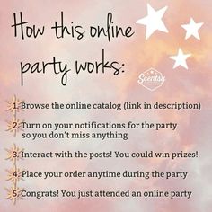 a pink poster with stars on it that says, how this online party works?