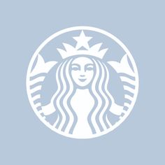 the starbucks logo is shown in white on a light blue background with an image of a woman's face