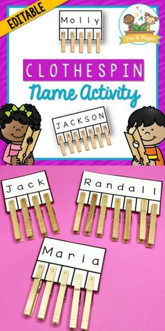 clothespin name activity for kids to practice spelling