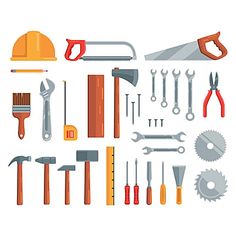 various tools are arranged on a white background