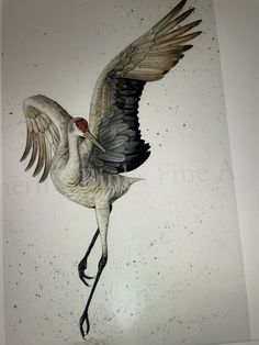 a painting of a bird flying in the air