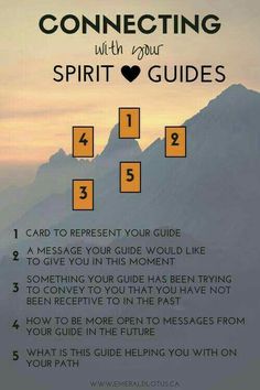 a poster with the words connecting with your spirit guides on it and an image of mountains in the background