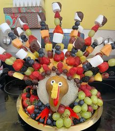 a turkey made out of fruit and marshmallows