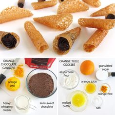 the ingredients for orange tulle cookies are shown