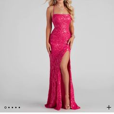 Never Worn Perfect For Prom Pink Color Size Large But Fits Medium Dark Pink Prom Dress, Pink Sparkly Prom Dress, Hot Pink Prom Dresses, Hot Pink Prom Dress, Sequin Mermaid Dress, Windsor Dresses Prom, Tight Prom Dresses, Hoco Dresses Long, Pink Sequin Dress