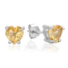 Share for $20 off your purchase of $100 or more! 0.70 Carat (ctw) Sterling Silver Heart Shape Genuine Citrine Ladies Basket Setting Stud Earrings 3/4 CT - Dazzling Rock #https://www.pinterest.com/dazzlingrock/ Red Heart Cut Jewelry With Accent Stones, Classic Diamond-cut Heart Earrings For Valentine's Day, Heart-shaped Earrings With Sparkling Stones For Valentine's Day, Yellow Heart-shaped Sterling Silver Jewelry, Valentine's Day Heart-shaped Diamond Earrings