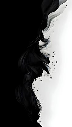 an abstract black and white painting with water droplets on the bottom, in front of a dark background