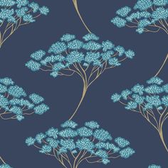 blue flowers and branches on a dark background