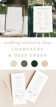 wedding stationery ideas for champagne and deep green