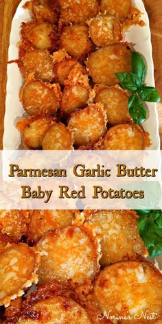 parmesan garlic butter red potatoes on a white plate