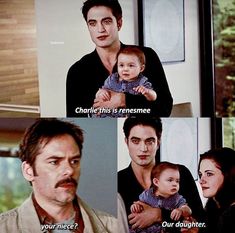 two pictures with the same person holding a baby in their arms, and one has an expression that reads charlie this is remembrance