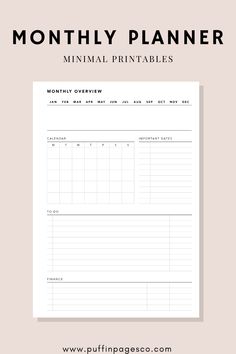 a printable planner with the words,'month planner minimal printables '