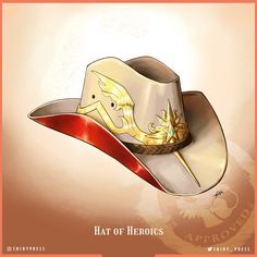 a cartoon cowboy hat with the words hat of hero on it and an image of a horse