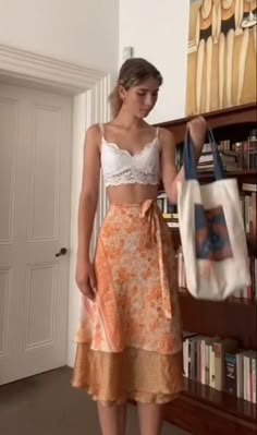 Girly Hippie Outfits, Mamma Mia Summer Outfits, Whimsical Summer Outfit, Cute Cottage Core Outfits, Flowy Outfits Aesthetic, Romantic Casual Outfit, Mamma Mia Aesthetic Outfits, Flowy Tops Outfit, Midi Skirt Outfits