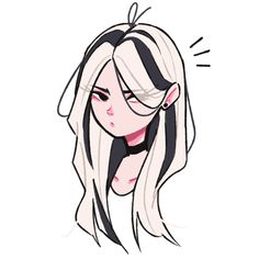 a drawing of a girl with long white hair and black stripes on her face, looking to