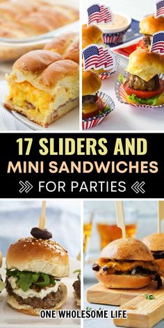 Collage of sliders and mini sandwiches. Platters For A Crowd, Make Ahead Party Food, Cheap Party Food, Rolled Sandwiches, Slider Sandwiches, Cold Sandwiches, Party Sandwiches, Lake Food Ideas Summer