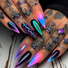 When you love my designs, please don't forget to follow my profile :) Country Acrylic Nails, Bedazzled Nails, Nails Short Coffin, Stiletto Nails Short, Bright Nail Designs