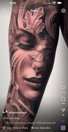 an image of a woman's face with tattoos on her arm