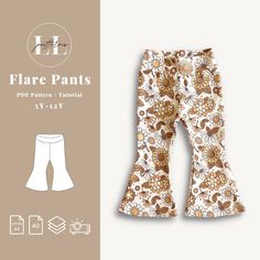 Baby Flare Pants Pattern, Flare Pants Sewing Pattern, Bell Pants Pattern, Flared Pants Pattern, Flare Pants Pattern, Bell Pant, Clothing Sewing Patterns Free, Toddler Sewing Patterns, Pant Pattern