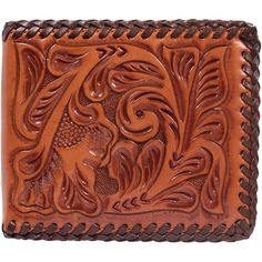 a brown leather wallet with an intricate design