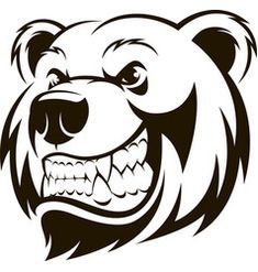 an angry bear's head is shown in black and white