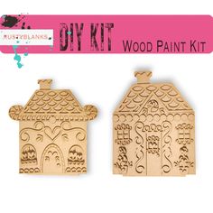 a pair of wooden houses with a pink background Diy Gingerbread Houses, House Shapes, Ginger Bread House Diy, Diy Gingerbread, Patriotic Diy, Gingerbread Diy, Diy Christmas Village, Diy Display, House Wood