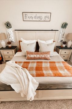 there is a pumpkin patch on the bed