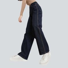 Feel the nostalgia of the Nineties in our 2023 Autumn Collection's high-waisted. straight women's jeans! This vintage-inspired piece is perfect for those who want to show off their bold. fashion-forward personality. Crafted with stonewashed denim and a zipper and button closure. these jeans offer a chic. timeless look with luxurious comfort.Distinctive Features: 90s Style: Step back into an iconic era with this vintage-inspired fashion statement. High-Waisted: Flaunt your figure with a classic. Denim Cropped Straight Leg Jeans With Contrast Stitching, High-rise Cropped Denim Jeans With Contrast Stitching, High Rise Cropped Jeans With Contrast Stitching, High Rise Cropped Denim Jeans With Contrast Stitching, High Rise Denim Blue Flare Jeans With Contrast Stitching, Trendy Non-stretch Straight Bottoms, Non-stretch Wide Leg Jeans For Streetwear, Trendy High Waist Straight Fit Bottoms, High Waist Rigid Denim Jeans With Contrast Stitching