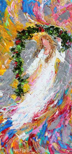 an angel painting with many colors and shapes